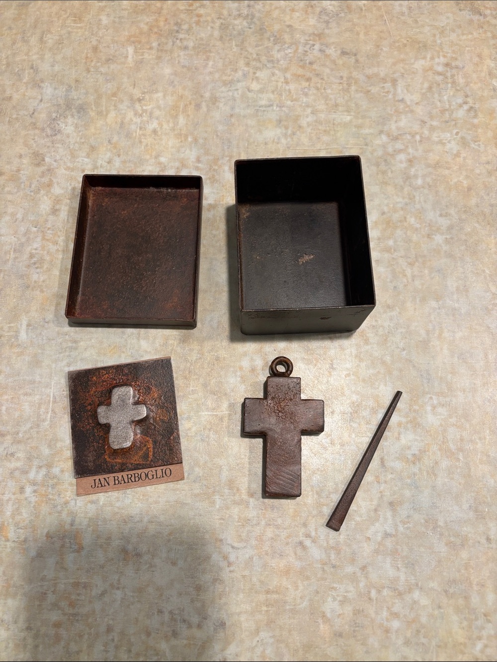 Jan Barboglio Hand-Wrought Iron House Blessing Cross & Trinket Box Set-Complete